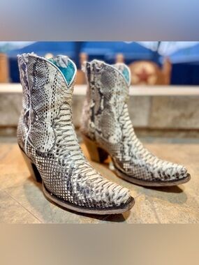 Corral Exotic Reptile Leather Western Ankle Boots Women’s 7M Square Toe